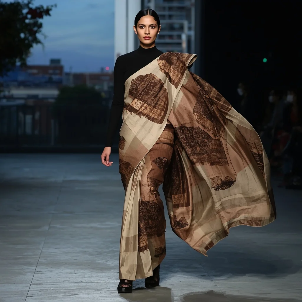 Abstract Butterfly Moth Saree with Powerful Stride Pose | Text To Image Prompt
