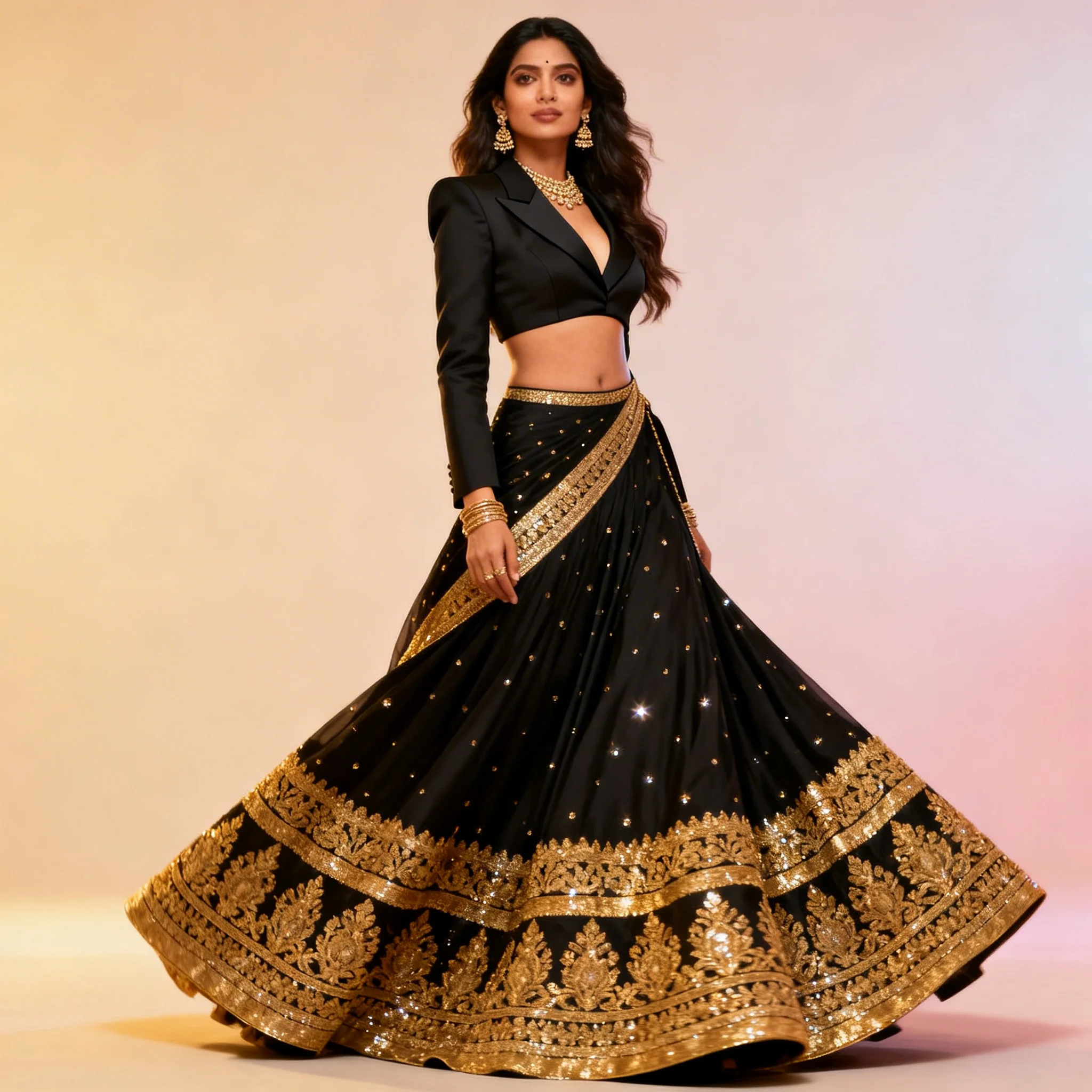 Black & Gold Lehenga – Cocktail Night Party Theme | Ai Girl Image Prompt