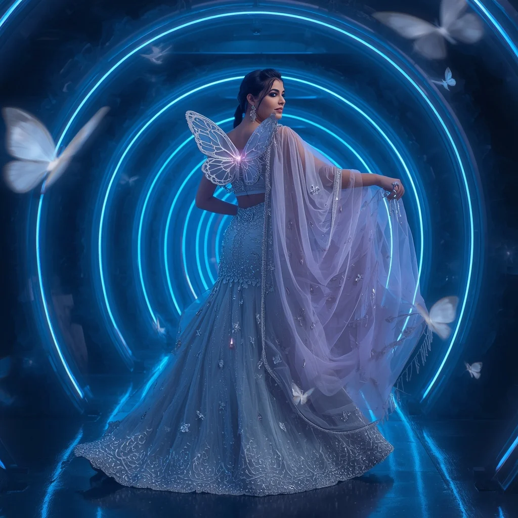 Celestial Butterfly Queen Saree with Moonlight Chamber | Gemini Ai Prompt For Girl