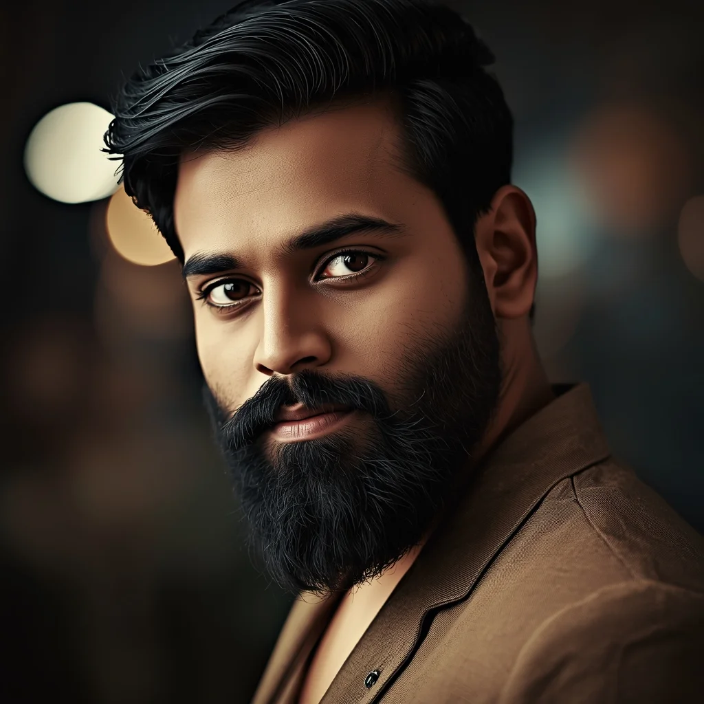 Confident Beard Look Male Portrait Pose | Image To Prompt - Man Pose AI Image Prompt