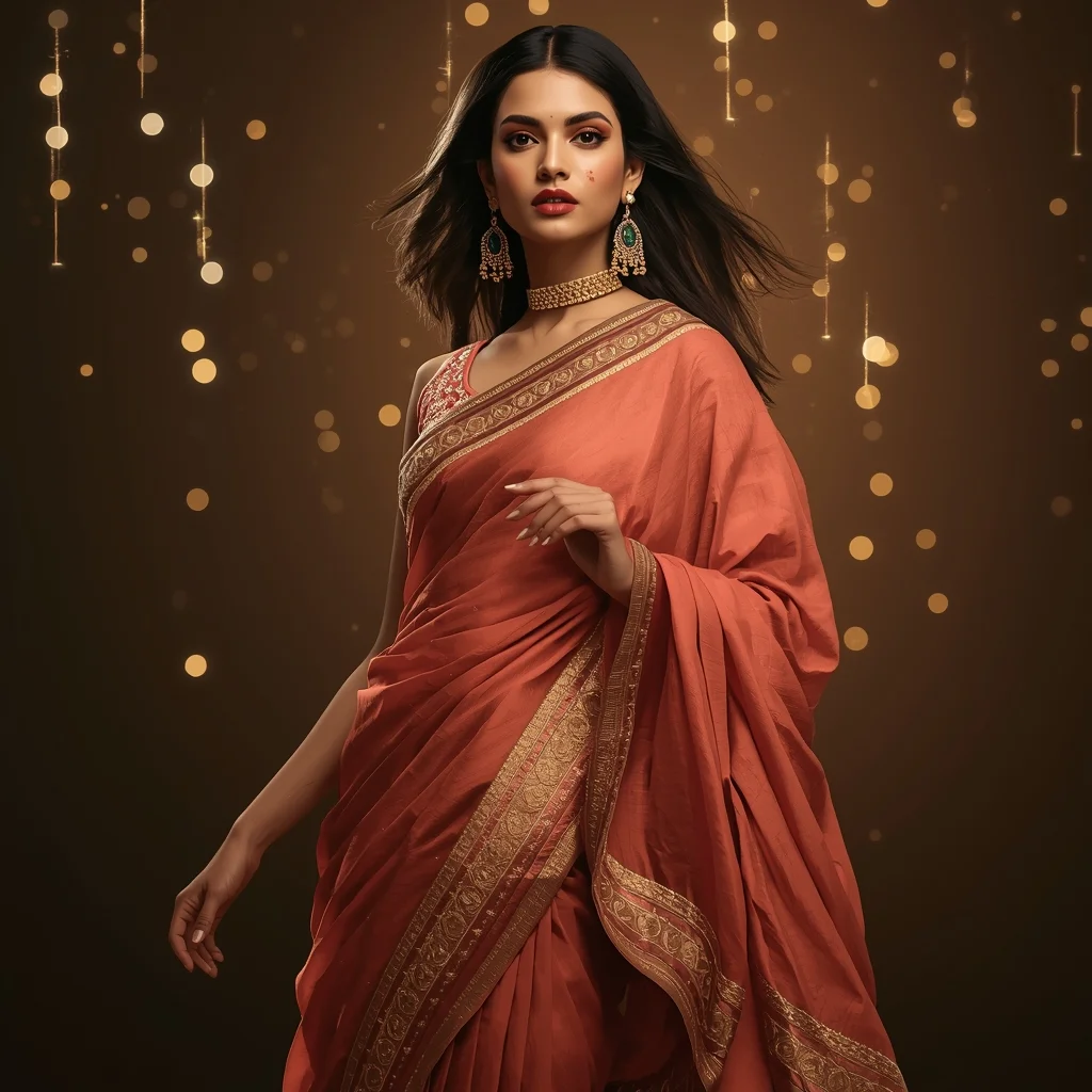 Corset Blouse Saree Fusion – Viral Reel Spin Pose | Gemini Text To Image Prompt