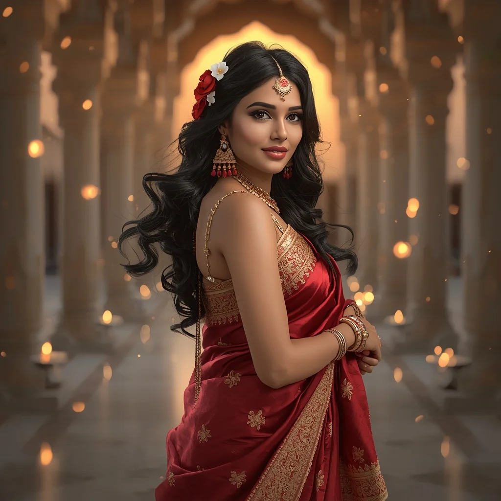 Eternal Grace in Crimson Silk | Gemini Prompt Ai - Woman Pose AI Image Prompt