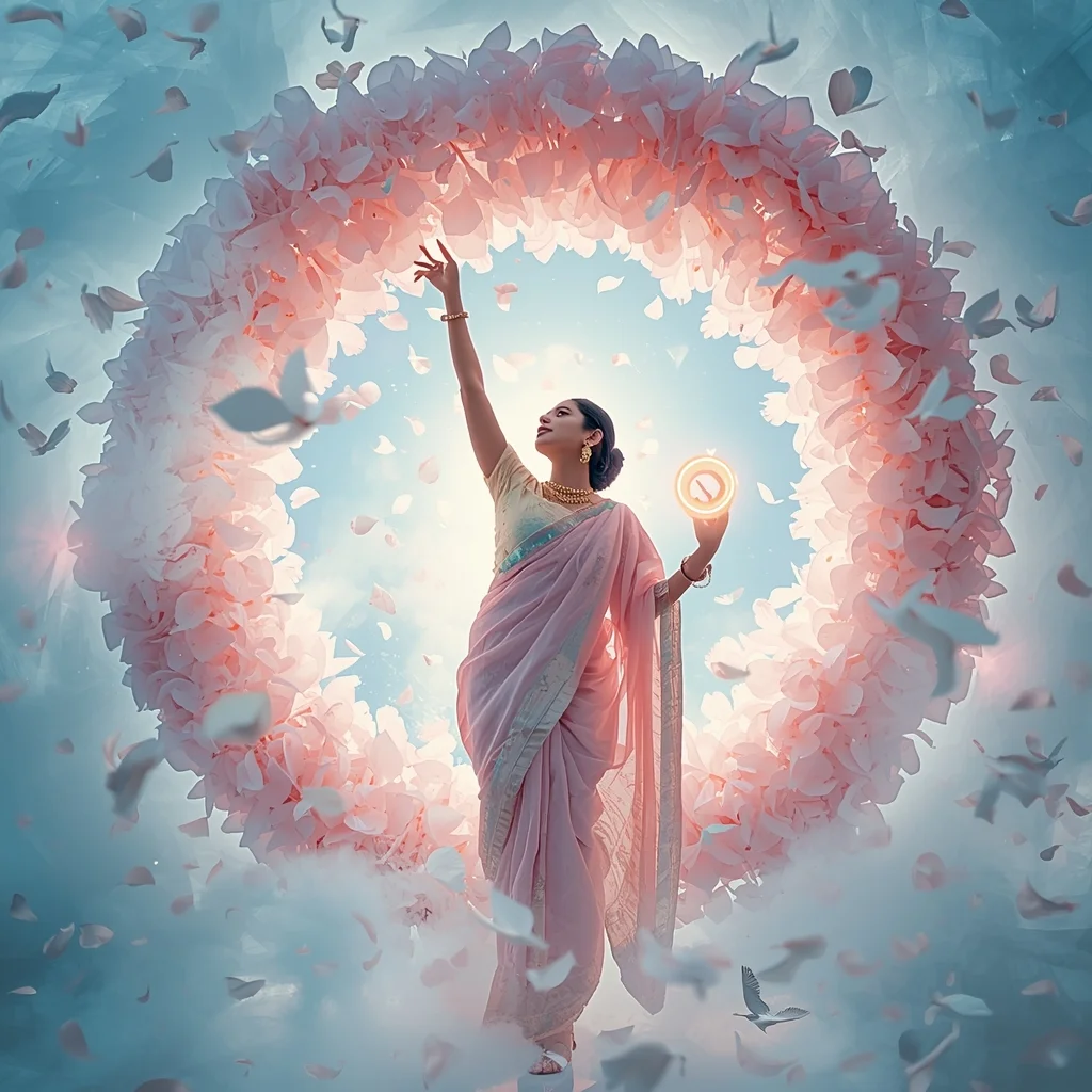 Fancy Festival Saree Aero-Gel Suspended Petal Drape | Instagram Prompt For Traditional Look For Girl In English