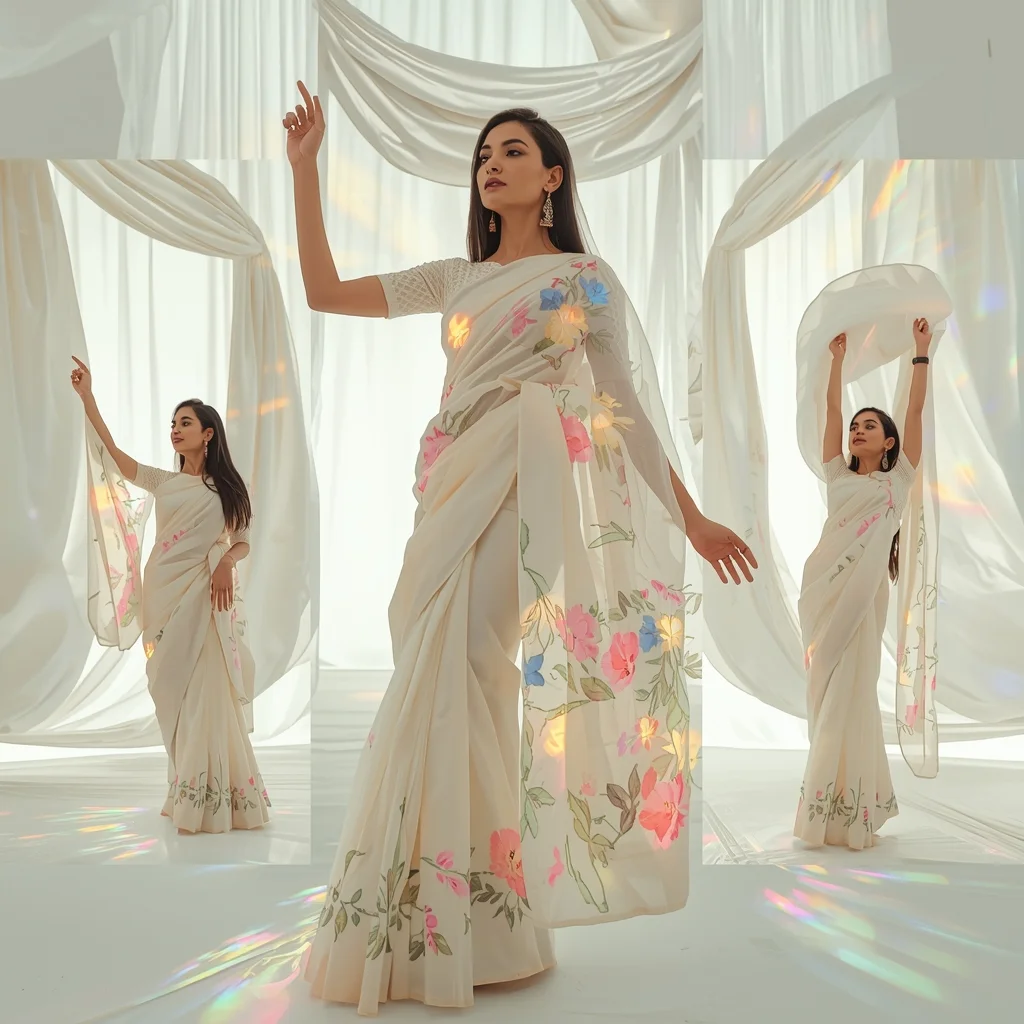 Fancy Festival Saree AR-Projected Digital Embroidery | Trending Photo Editing Prompt