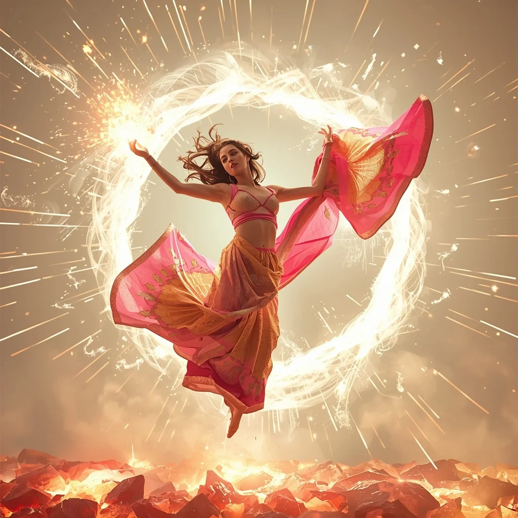 Festival Fancy Saree Optic-Fiber Celestial-Fire Satin | Indian Saree Ai Prompt