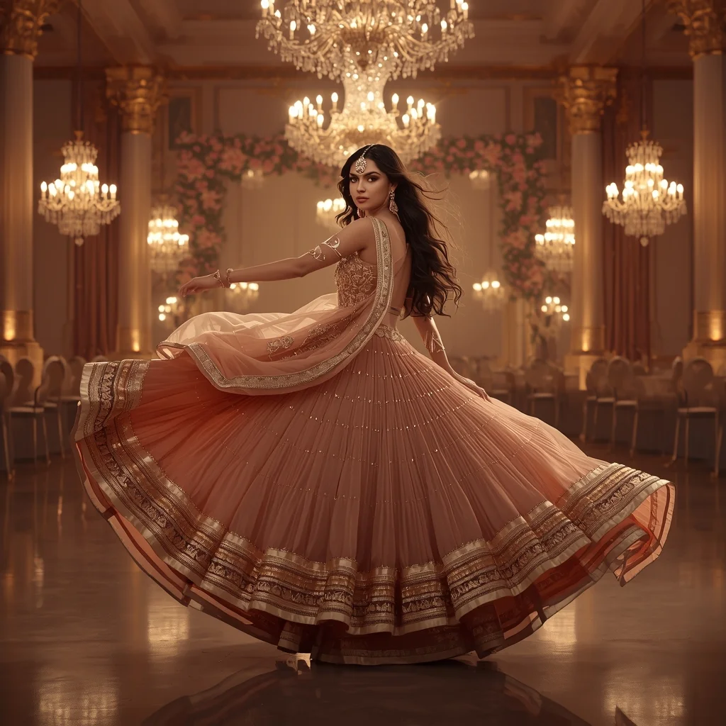 Festival Night Ballroom – Dramatic Twirl Reel Shot | Design Prompt - Woman Pose AI Image Prompt