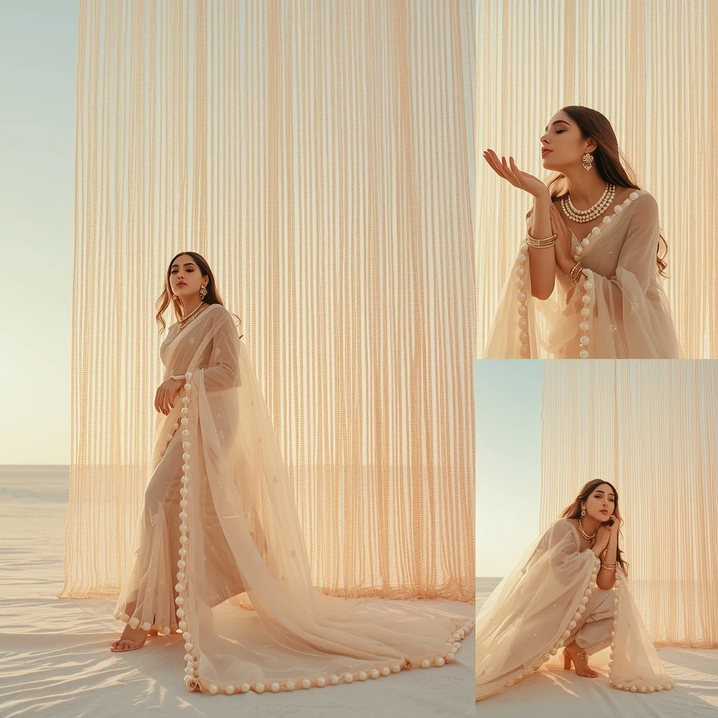 Festive Fancy Saree Magnetic Levitation Fringes Walk | Free Prompt For Girls College