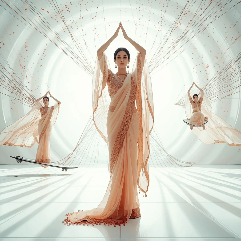 Festive Fancy Saree Nano-Bot Swarm Pallu | Best Ai Prompts For Realistic Photos