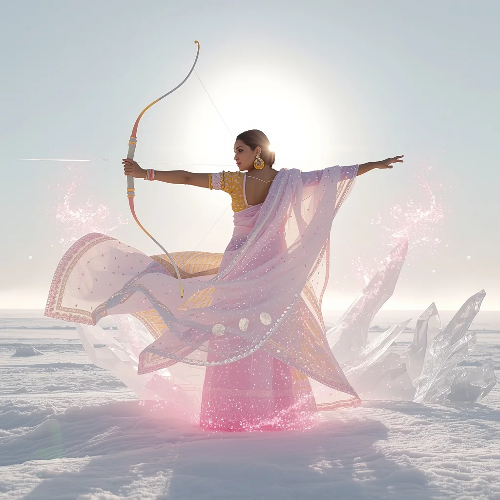 Festive Fancy Saree Thermo Reactive Glacial Frost | Saree Couple Ai Prompt - Realistic AI Image Prompt