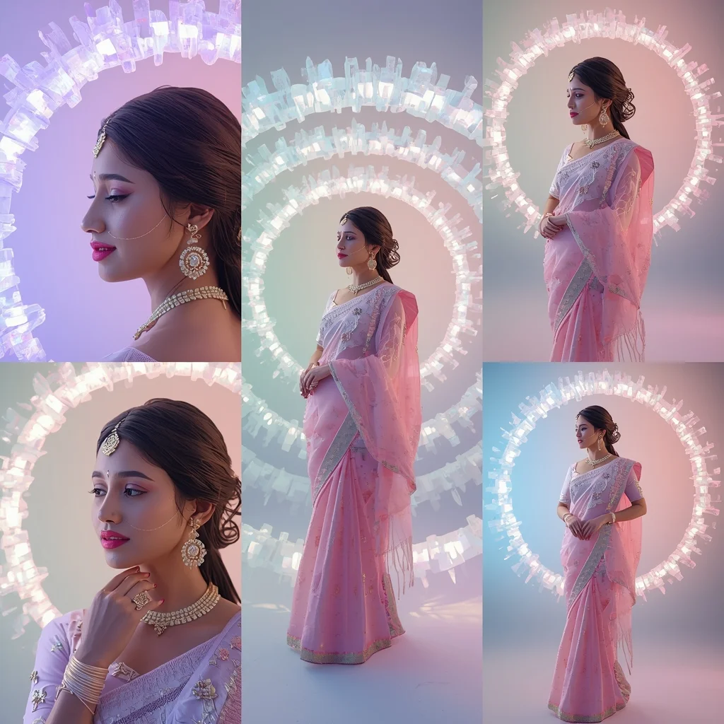 Festive Pastel Saree Aurora Ring Collage | Indian Girl Glow Portal Aesthetic Soft Cinematic Ultra Realistic Viral Prompt | Ai Gemini Photo Prompt