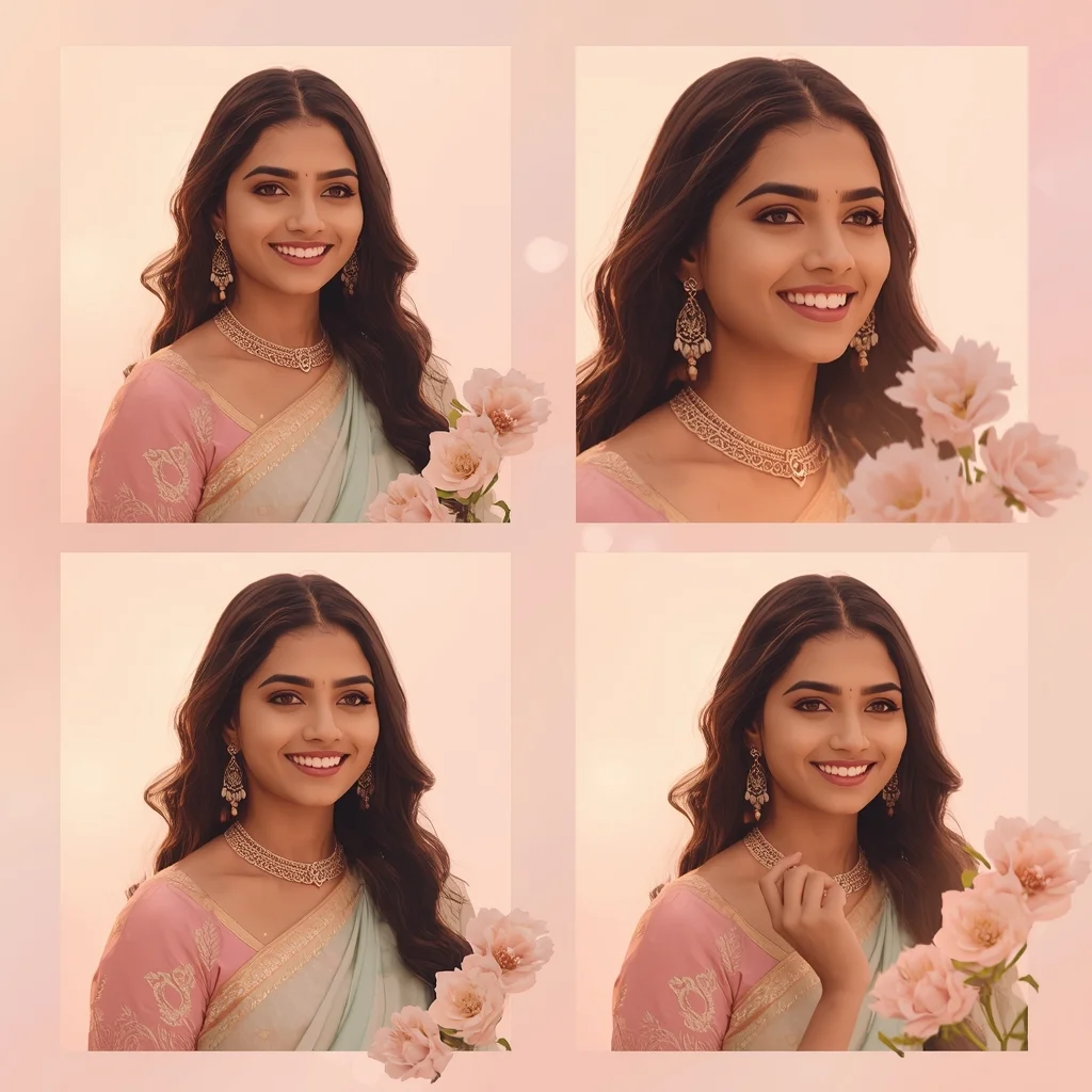 Festive Pastel Saree Corner Bloom Collage | Indian Girl Floral Edge Aesthetic Soft Cinematic Viral Prompt | Ai Photo Editing Prompt