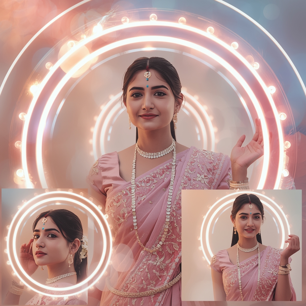 Festive Pastel Saree Cosmic Rings Collage | Indian Girl Galaxy Glow Aesthetic Soft Cinematic Viral Prompt | Prompt Gemini Saree