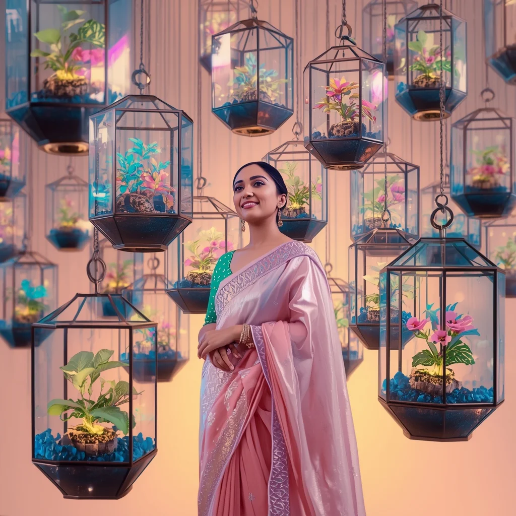 Festive Pastel Saree Floating Geometric Bioluminescent Terrarium Collage Premium Cinematic | Trending Prompt Copy Paste