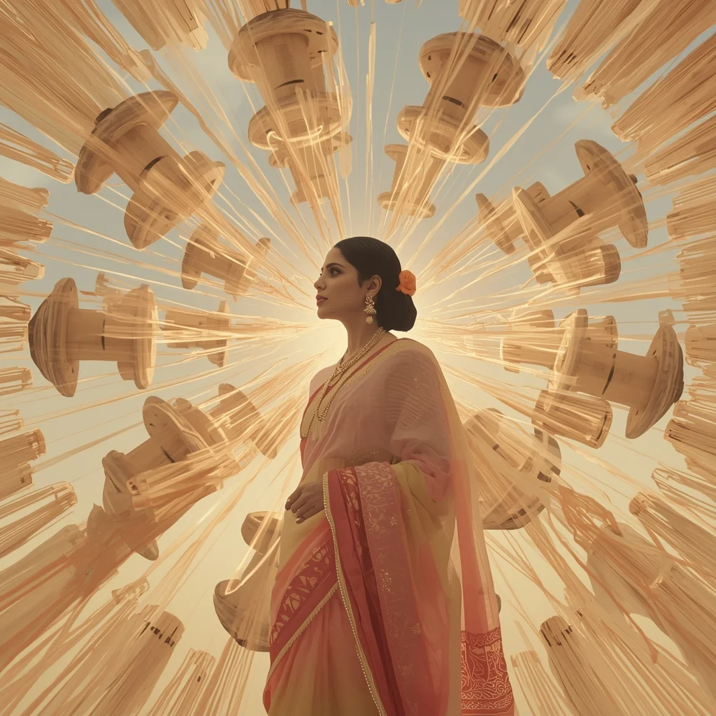 Festive Pastel Saree Glowing Sun-Flare Silk Spool Collage Cinematic Aesthetic | Chatgpt Prompt Generator