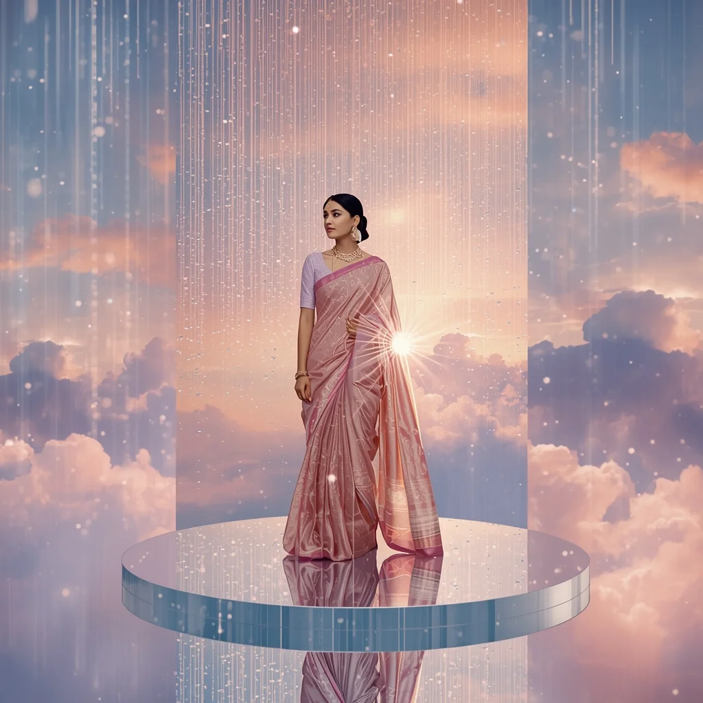 Festive Pastel Saree Heavenly Celestial Mirror Island Collage | Enchanted Crystal Rain Prompt | Saree Trending Ai Prompt