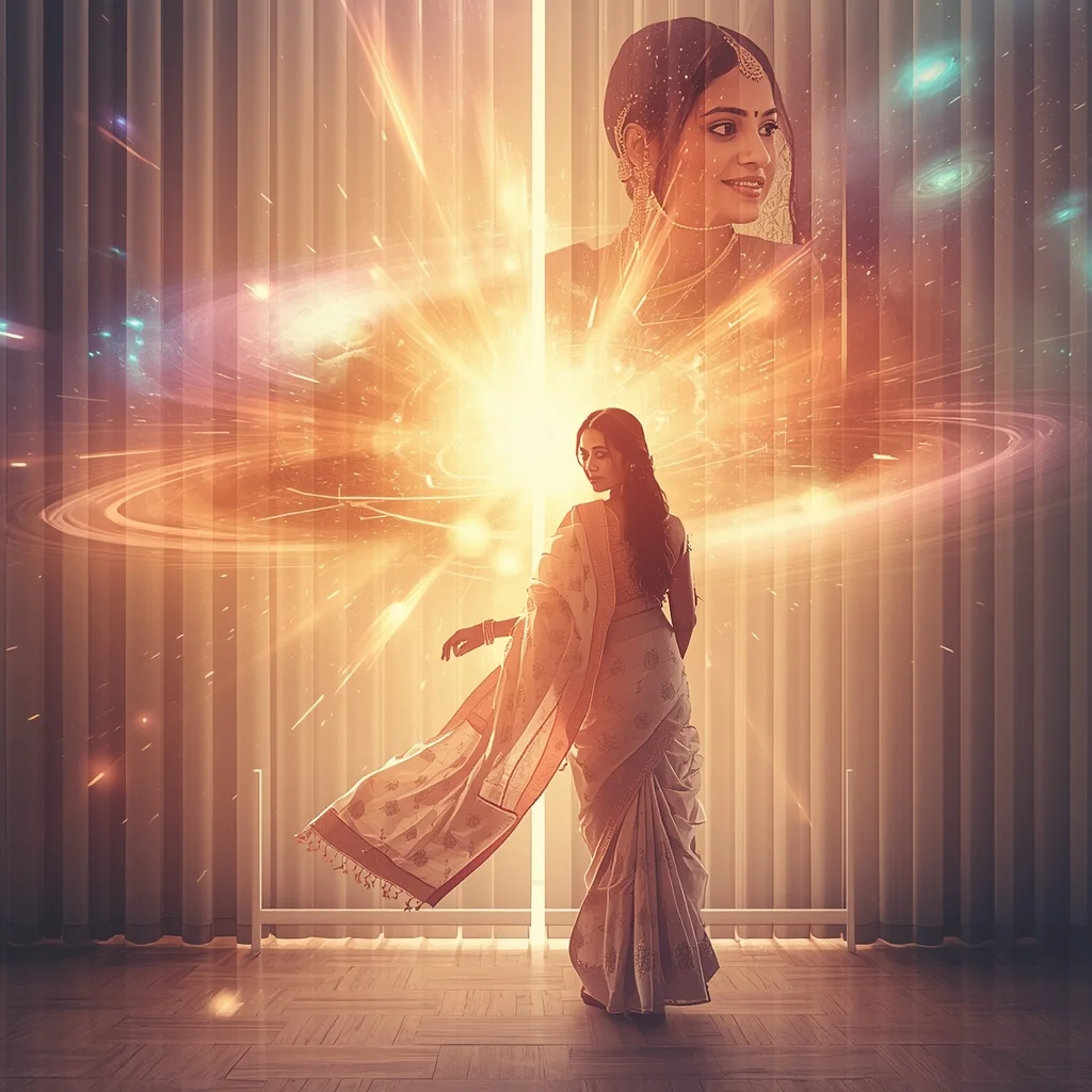 Festive Pastel Saree Imperial Cosmic Curtain Galaxy Burst Collage | Regal Symphony Prompt | Saree Girl Dp Ai Prompt Ultra Hd
