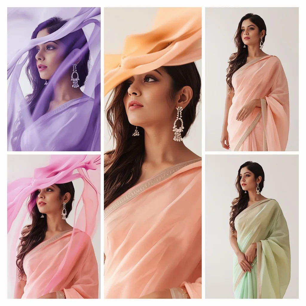 Festive Pastel Saree Ink Flow Collage | Indian Girl Fluid Paint Aesthetic Soft Cinematic Viral Prompt | Gemini Saree Prompt