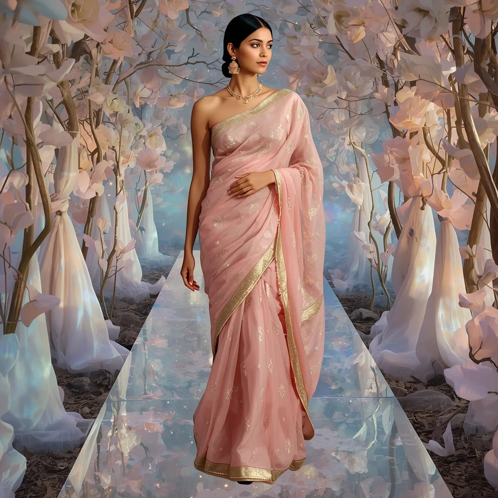 Festive Pastel Saree Opaline Silk Moon Garden Collage | Prompt Trending Girl
