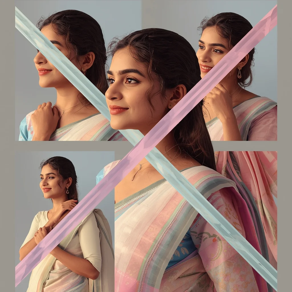 Festive Pastel Saree Ribbon Cross Collage | Indian Girl Structured Aesthetic Soft Cinematic Viral Prompt | Ai Gemini Saree Prompt