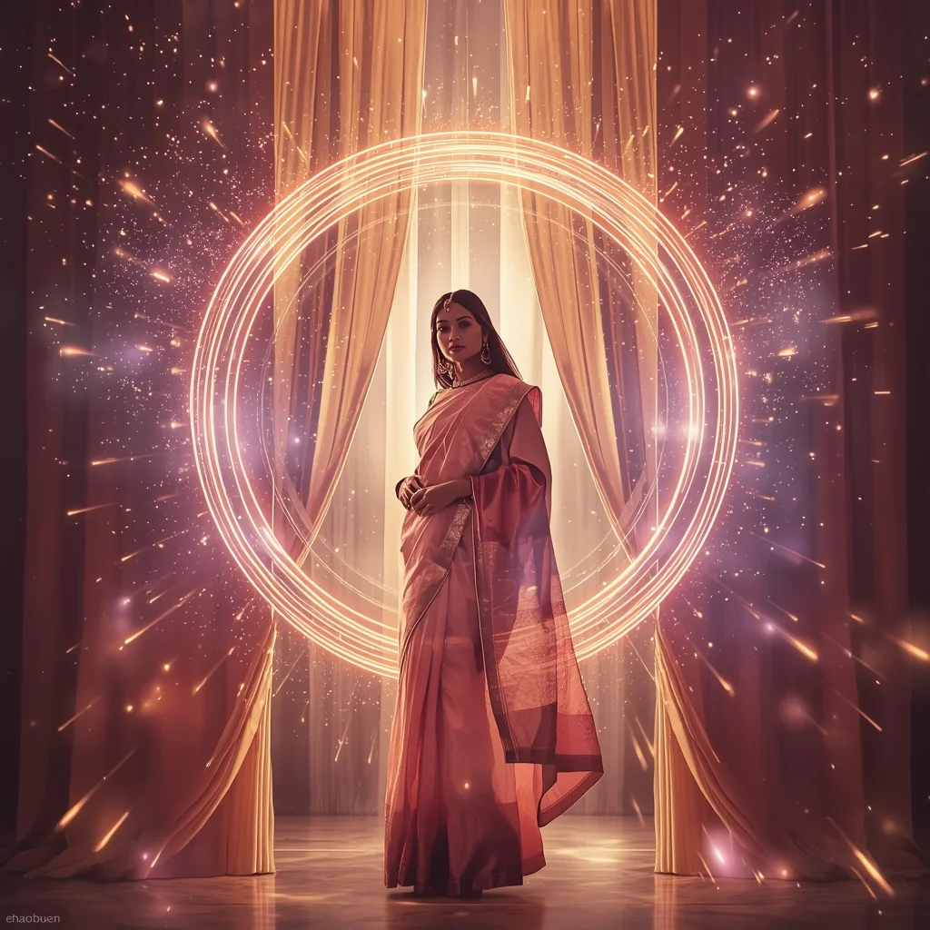 Festive Pastel Saree Royal Magnetic Curtain Cosmic Burst Collage | Grand Epic Prompt | Desi Saree Ai Prompt
