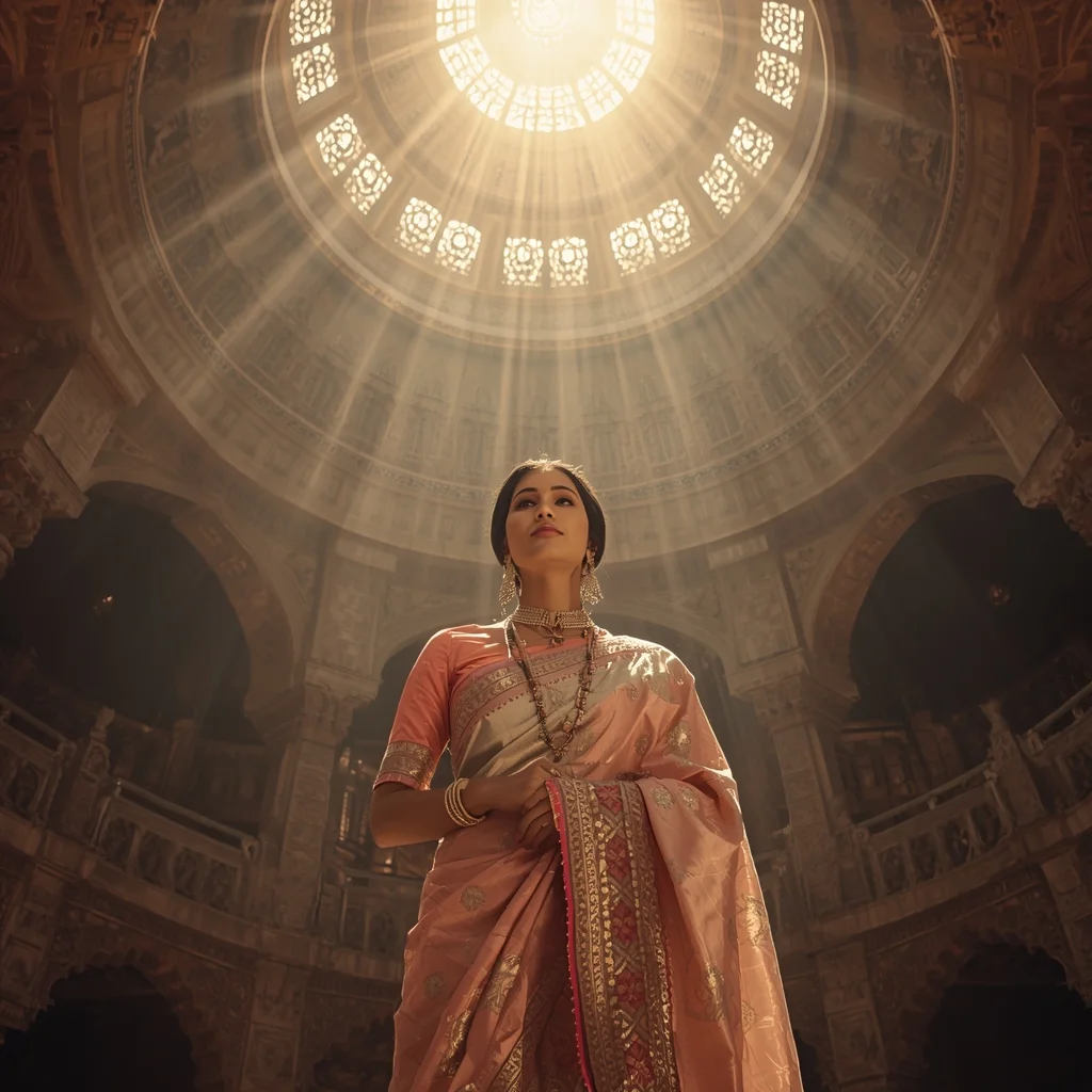 Festive Pastel Saree Sacred Light Dome Portrait Heritage | New Prompt Girl Ai Photo