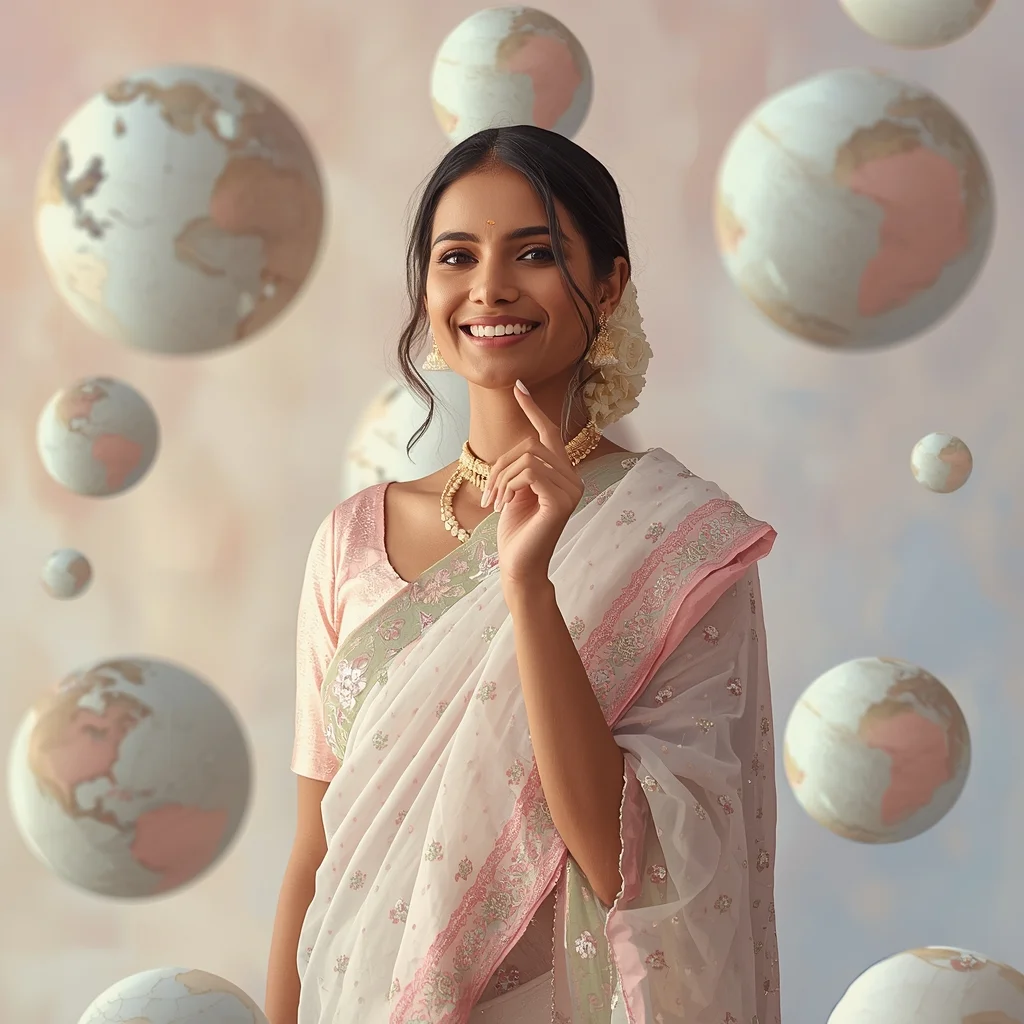 Festive Pastel Saree Shattered Ceramic Planet Orbit Collage Dream Cinematic | Trending Prompt In Instagram Ai Photo
