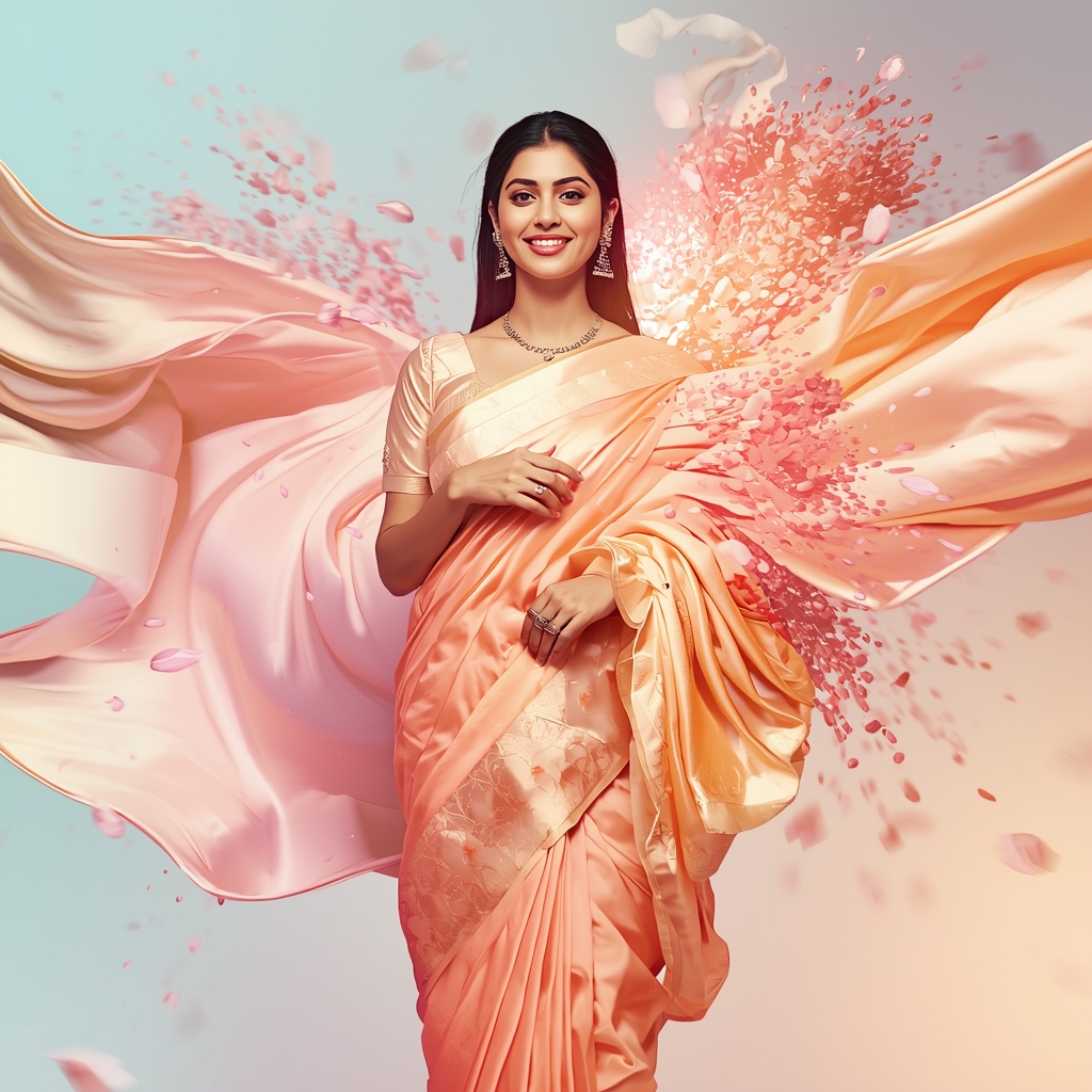 Festive Pastel Saree Silk Explosion Collage | Indian Girl Fluid Motion Aesthetic Soft Cinematic Viral Prompt | Saree Look Ai Prompt