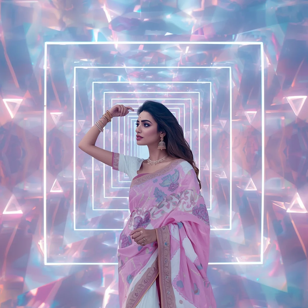 Festive Pastel Saree Unfolding 5D Hypercube Matrix Collage Modern Cinematic | Saree Prompt Generator