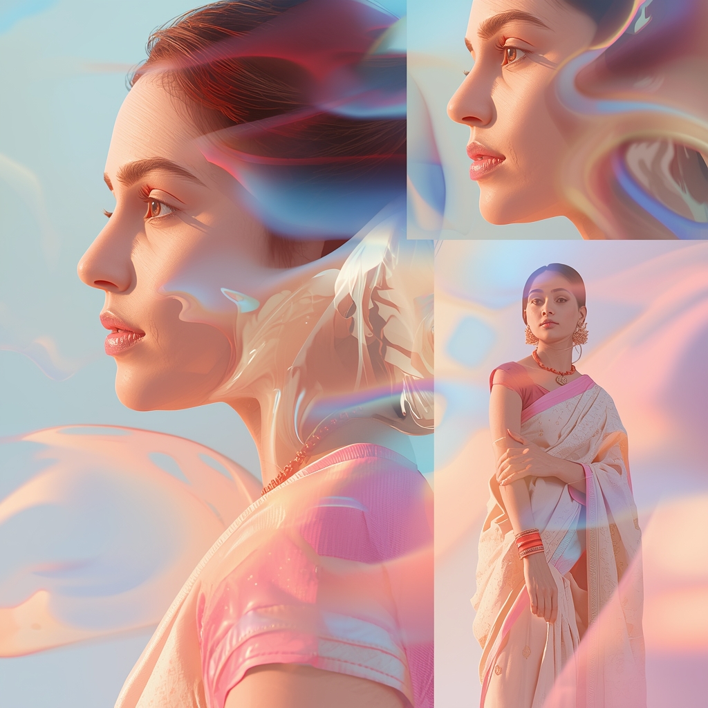 Festive Pastel Saree Wave Reflection Collage | Indian Girl Smooth Flow Aesthetic Soft Cinematic Viral Prompt | Saree Prompt For Gemini
