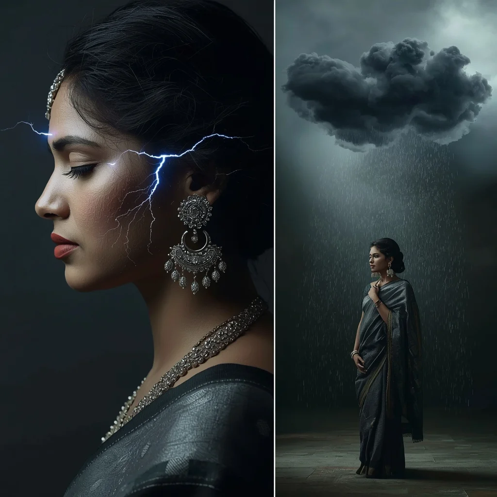 Festive Saree Localized Thunderstorm Collage | Meteorological Magic Aesthetic Cinematic Viral Prompt | Gemini Traditional Saree Prompt