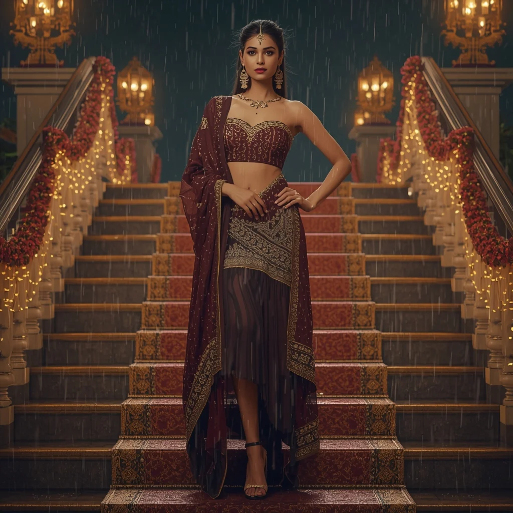 Festive Steps in the Rain | Character Design Ai Prompt - Woman Pose AI Image Prompt