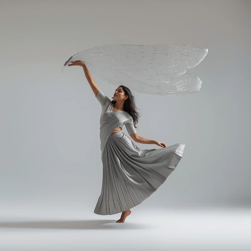 Full Body Pure Platinum Studio Catching Pallu with Magnetic Pixel Cloud Saree | New Ai Prompt For Image Generation Free