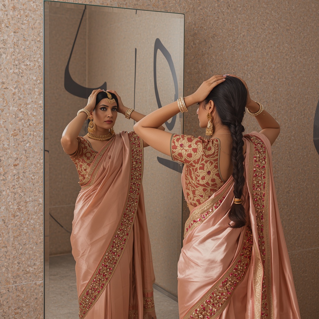 Fully Loaded Heavy Zardozi & Massive Ruby Armor Pastel Rose Gold Saree | Mirror Maang Tikka Pose | Best Ai Prompt 2026