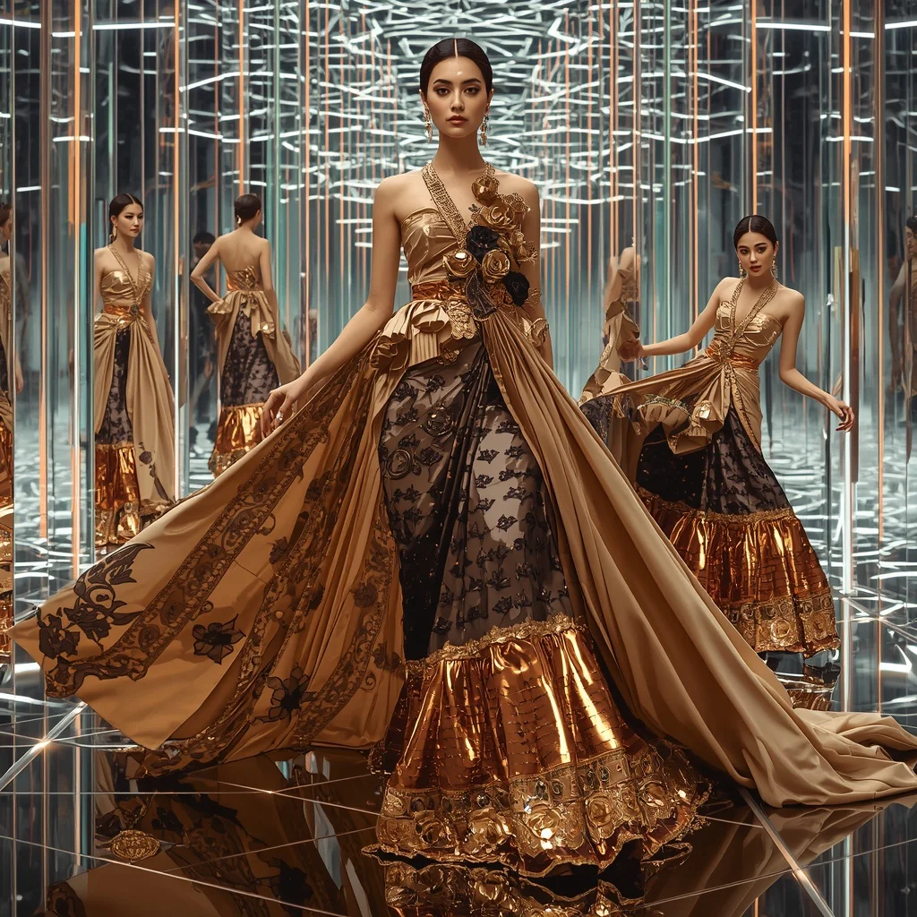 Golden Prism Queen Saree with Floating Mirror Cathedral Palace | Instagram Highlight Cover Ai Prompt