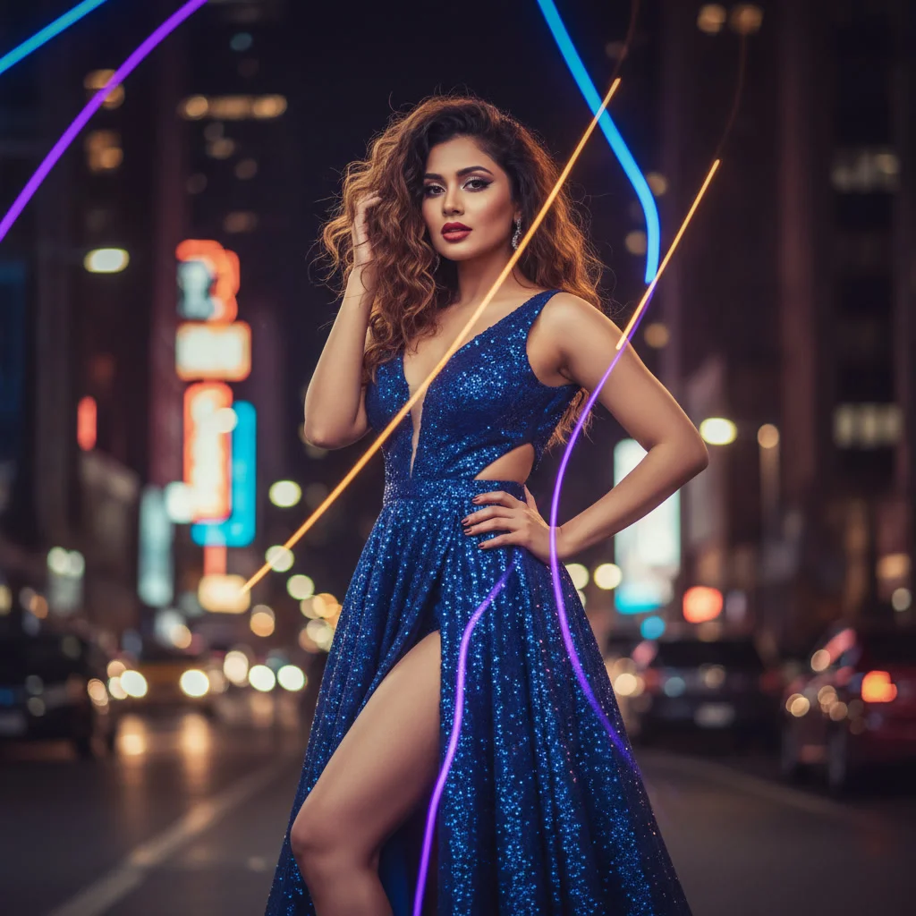 Indian Night City Reel Glam Pose | Gemini Prompt Image