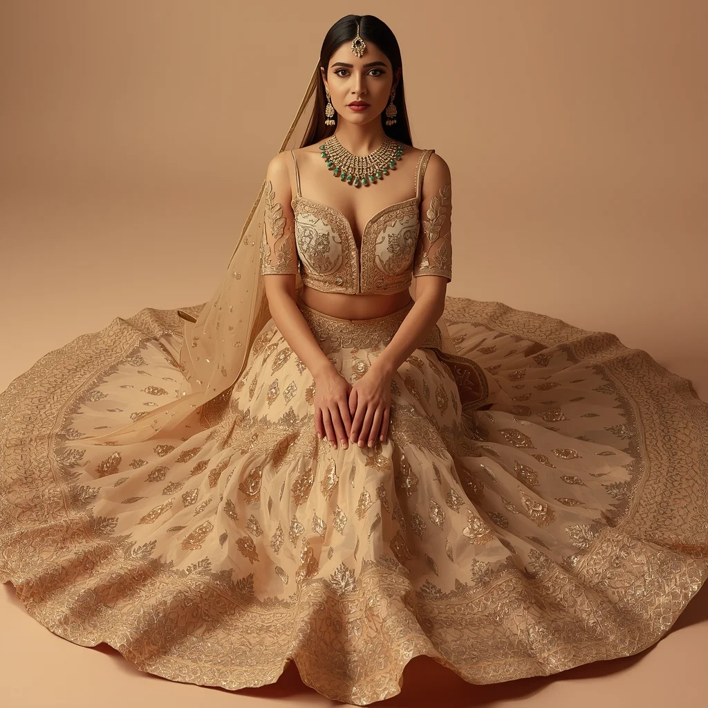 Lehenga Choli – Seated Reel Pose with Skirt Spread | Aesthetic Prompt - Woman Pose AI Image Prompt