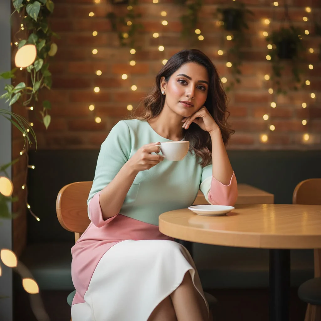 Modern Indian Cafe Reel Pose | Unique Gemini Ai Prompt - Woman Pose AI Image Prompt