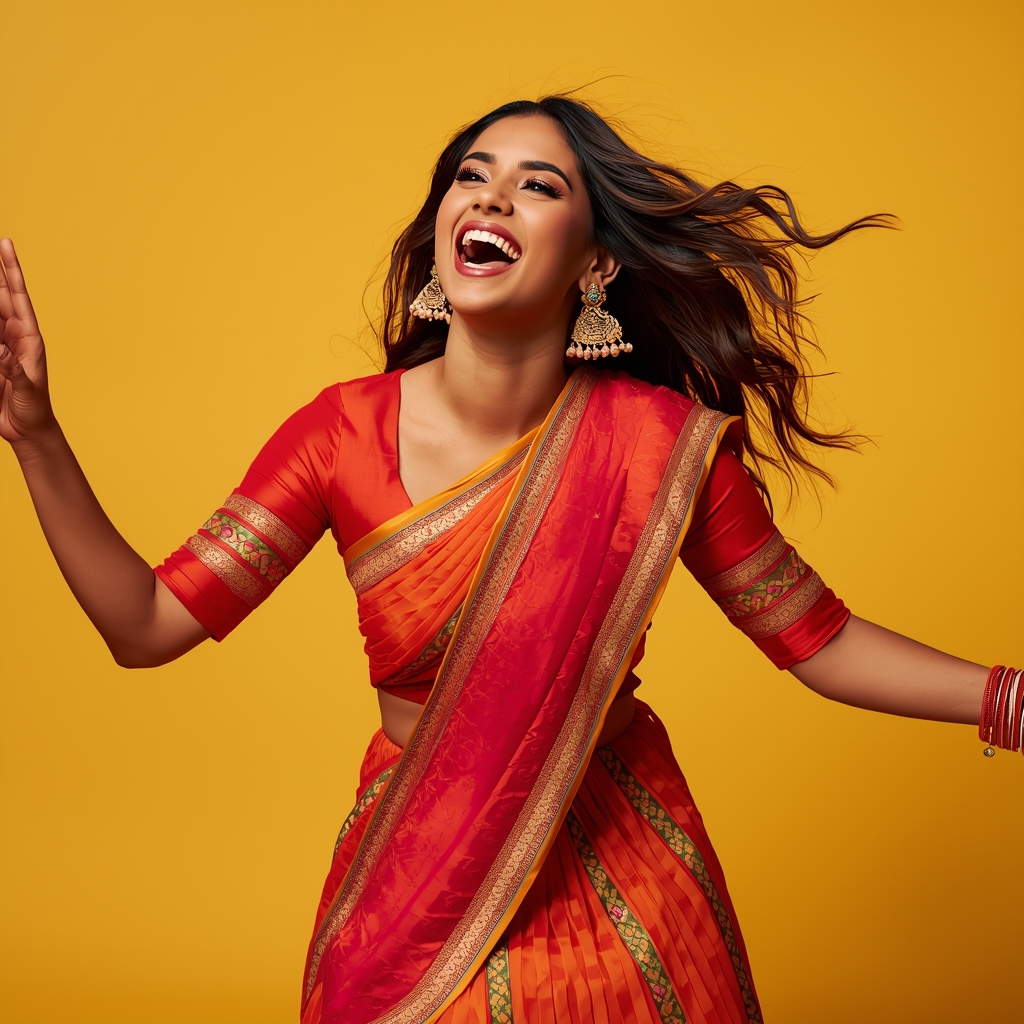Modern Indian Joy Motion Reel Pose | Image To Prompt