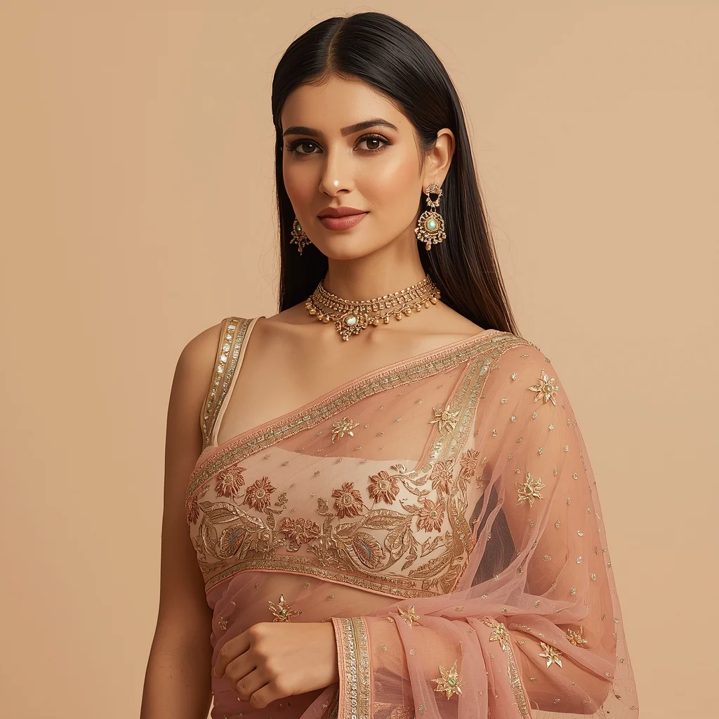 Modern Net Saree for Party Wear – Shimmer Reel Icon Look | Gemini Text To Image Prompt