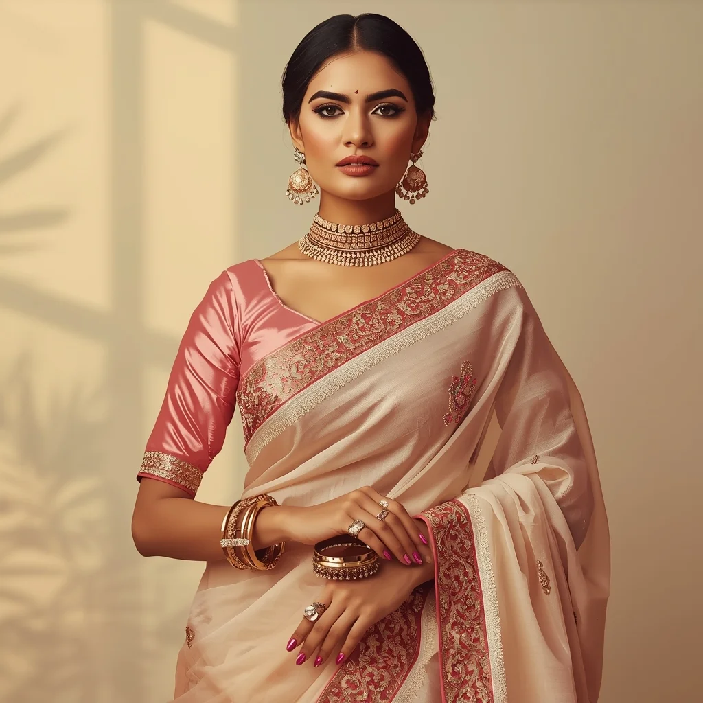Modern Saree – Heavy Border Party Wear Look | Gemini Prompt Ai