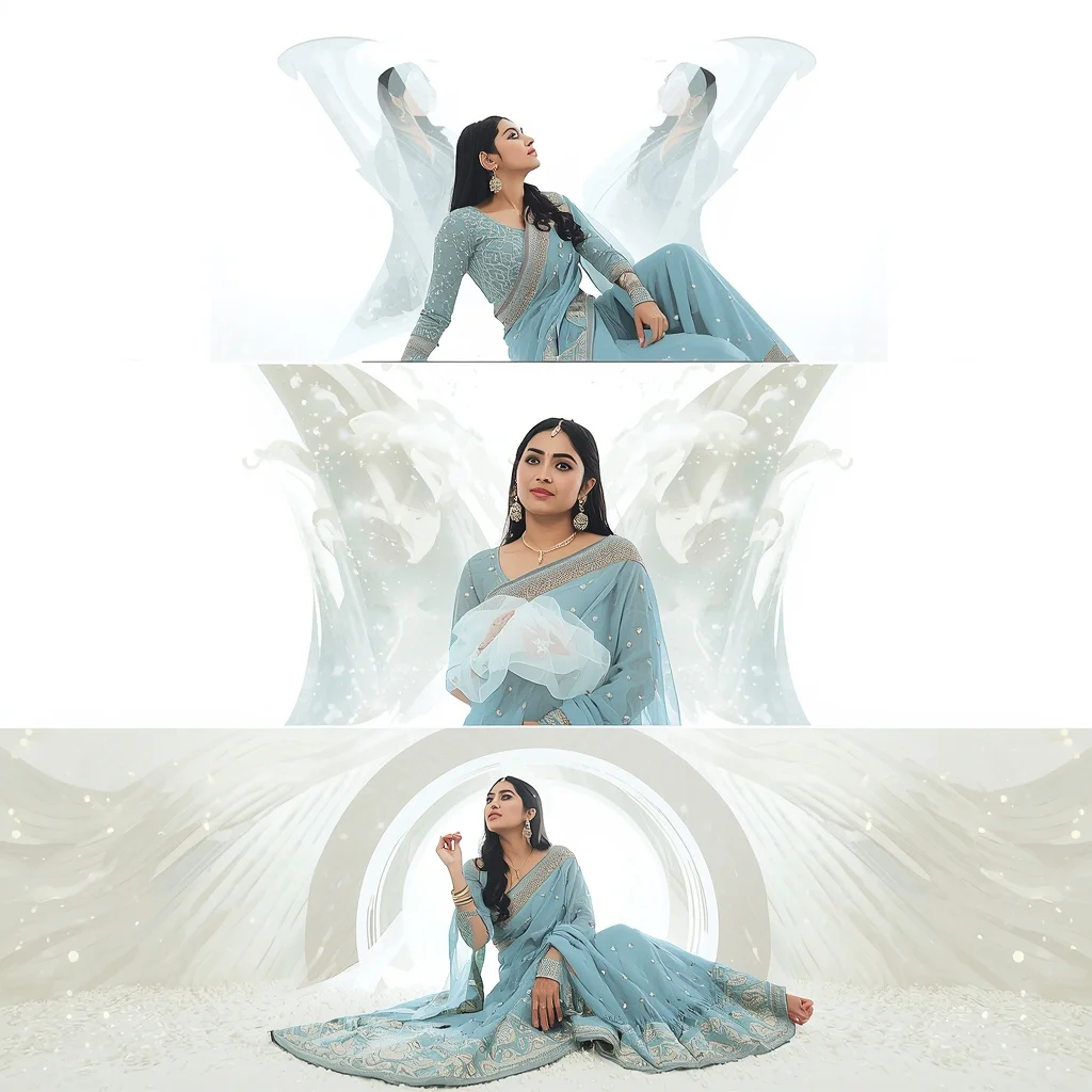 Pearl Dust Dream Loop Storyboard Luminous Art | Beautiful Saree Girl Ai Prompt - Woman Pose AI Image Prompt