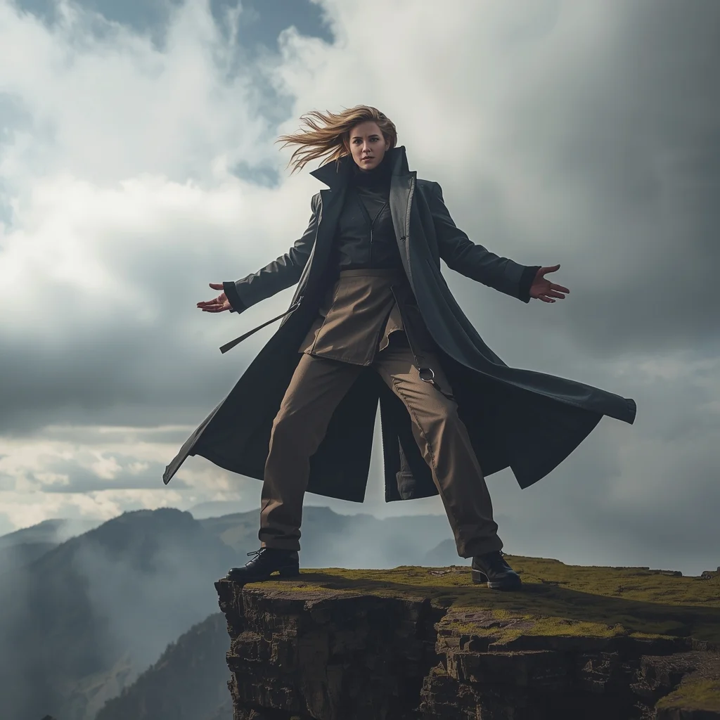 Powerful Wind Pose on Cliff Edge | Gemini Ai Picture Prompt