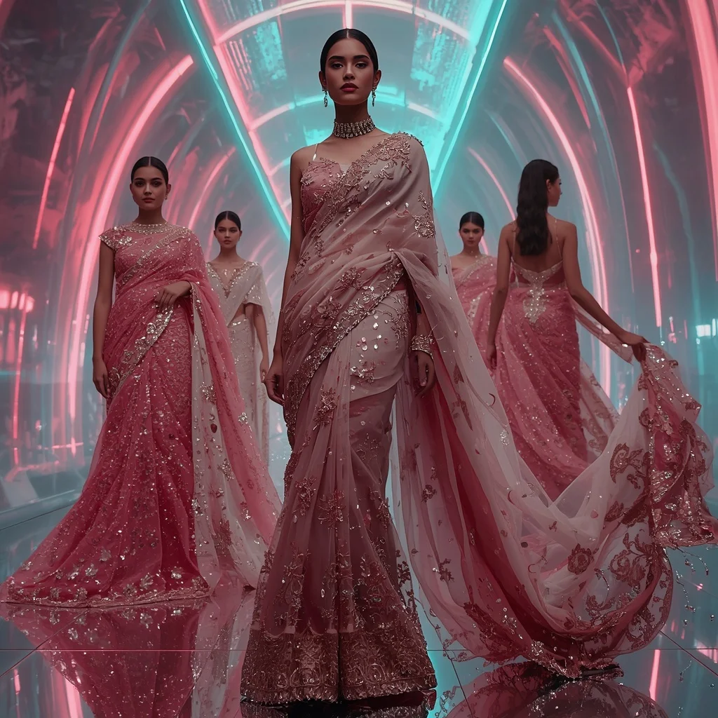 Rose Crystal Inferno Saree with Floating Prism Hall | Beautiful Saree Girl Ai Prompt Cinematic