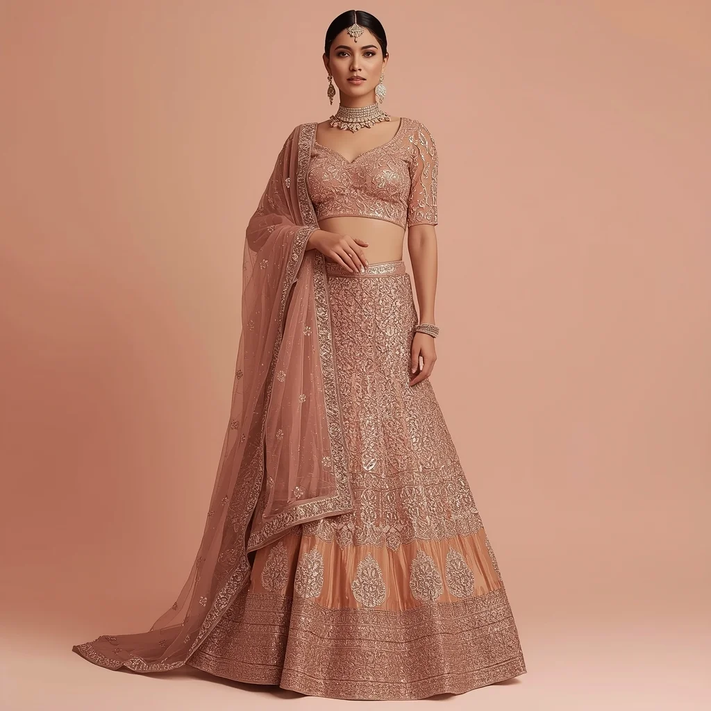 Rose Gold Sequin Lehenga – Reception Party Luxury Theme | Expert Ai Prompt - Woman Pose AI Image Prompt
