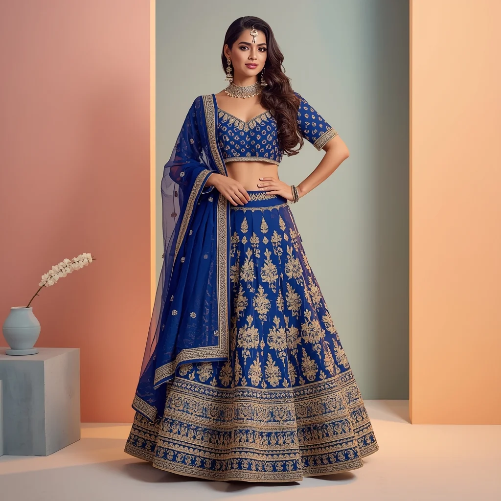 Royal Blue Lehenga – Grand Wedding Guest Theme | Gemini Photo Prompt