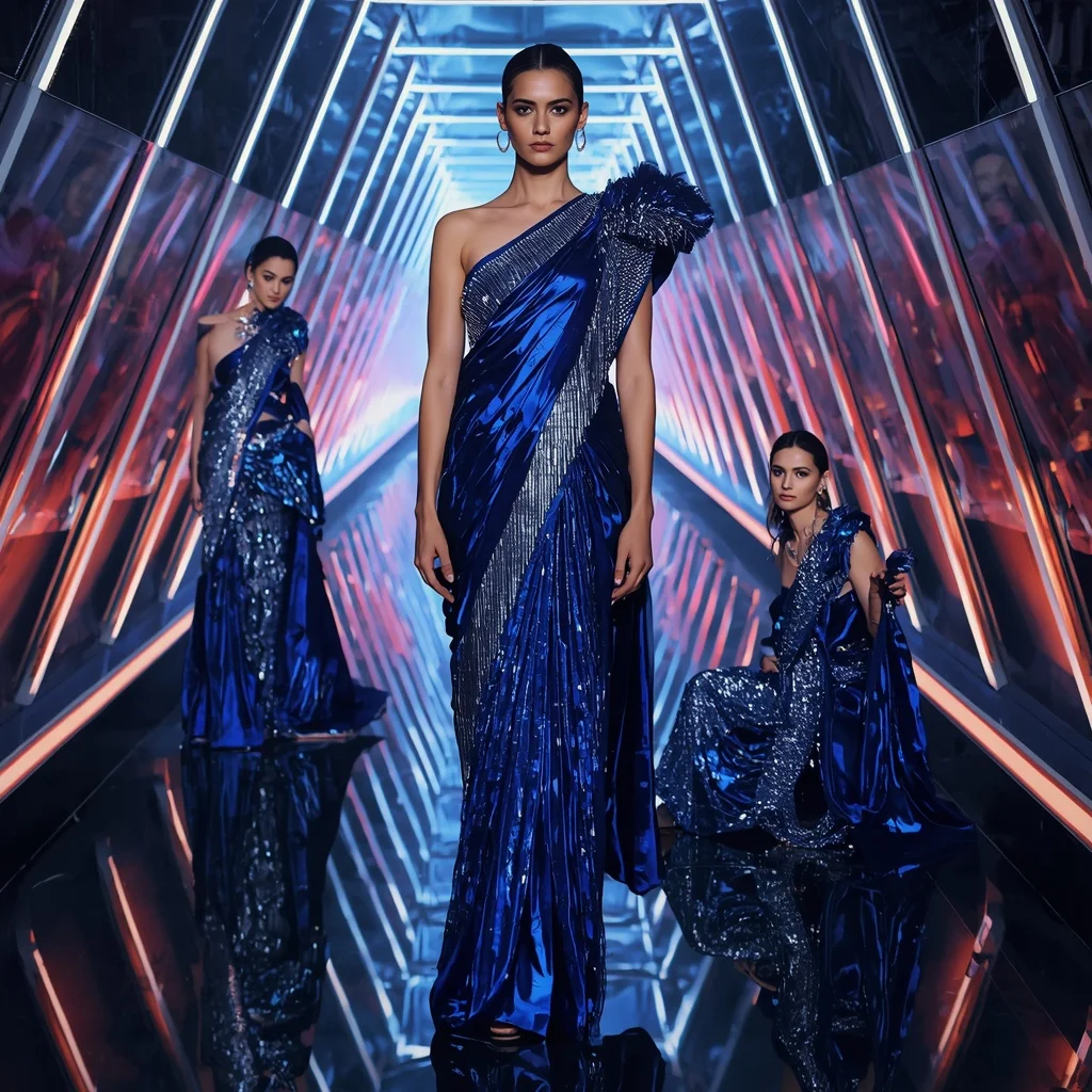 Sapphire Eclipse Saree with Infinity Prism Bridge | Saree Prompt For Instagram