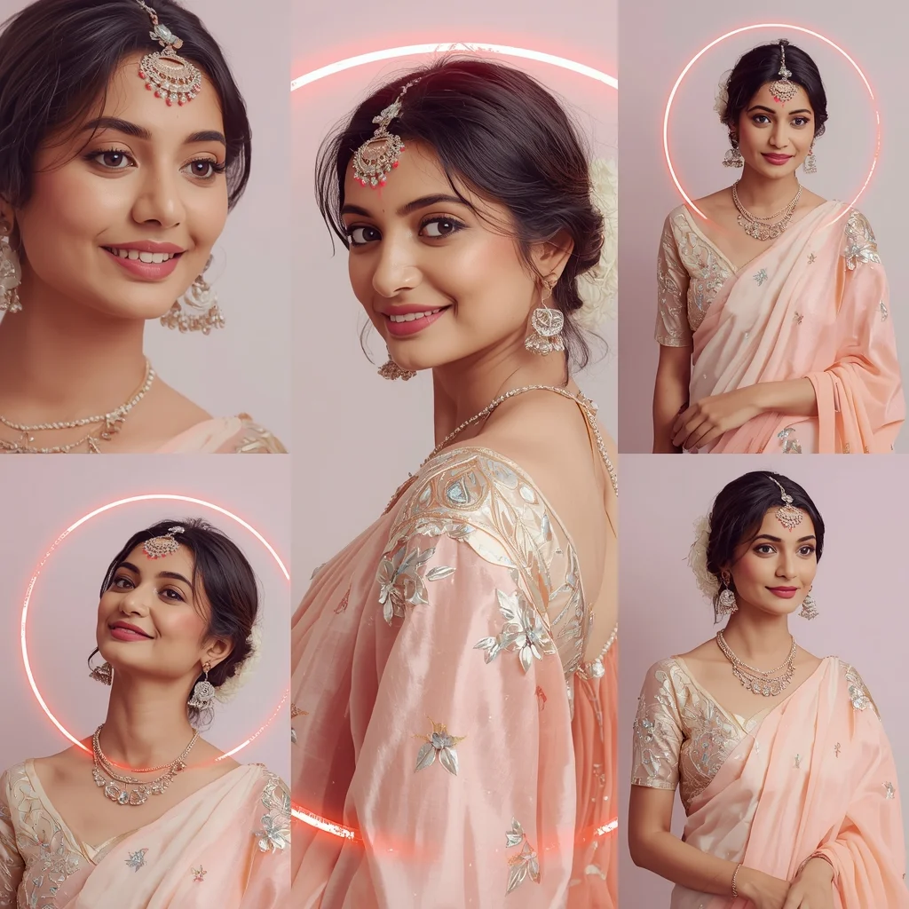 Silver Rose Orbit Pastel Saree Indian Woman Collage | Trending Prompt In Instagram