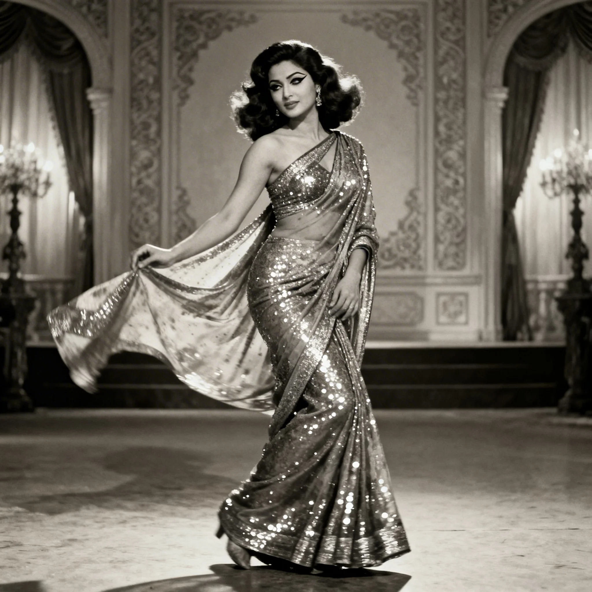 Vintage Bollywood Glamour – Retro Cinema Reel | Travel Ai Prompt - Woman Pose AI Image Prompt