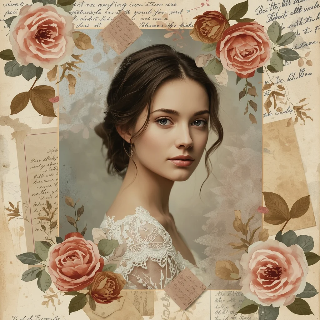Viral AI Image Prompt – Artistic Floral Woman Portrait Scrapbook Style | Instagram Reel Ai Prompt