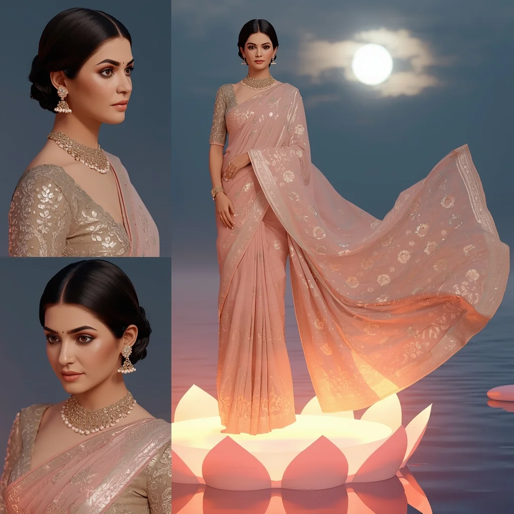 Viral Best AI Prompt Indian Beauty Pastel Saree 3D Moonlit Lotus Lake | New Ai Prompt For Image Generation Free